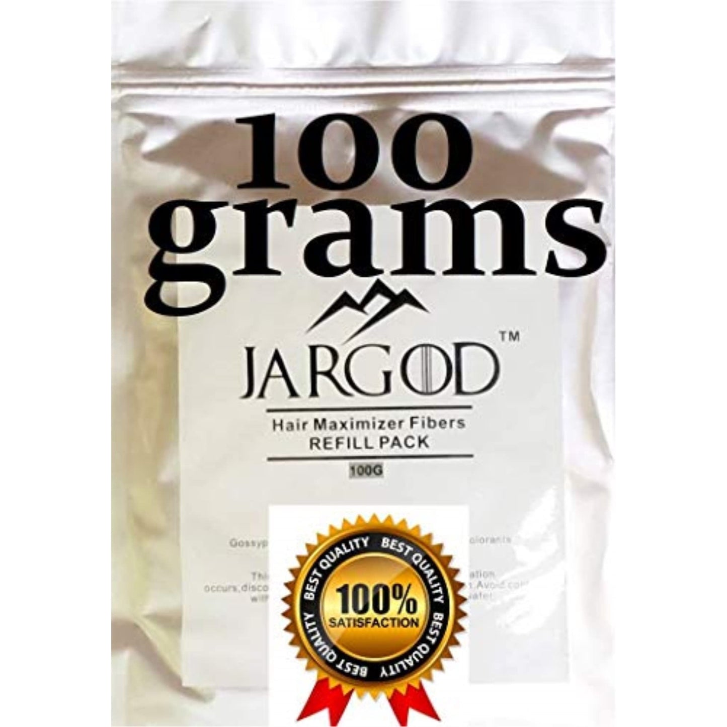 JARGOD hair filler fibers 100 grams packaging showing natural black thinning hair coverage solution