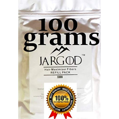 JARGOD hair filler fibers 100 grams packaging showing natural black thinning hair coverage solution