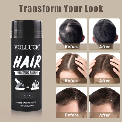 Volluck natural hair powder black packaging showing product details and directions for hair loss concealment