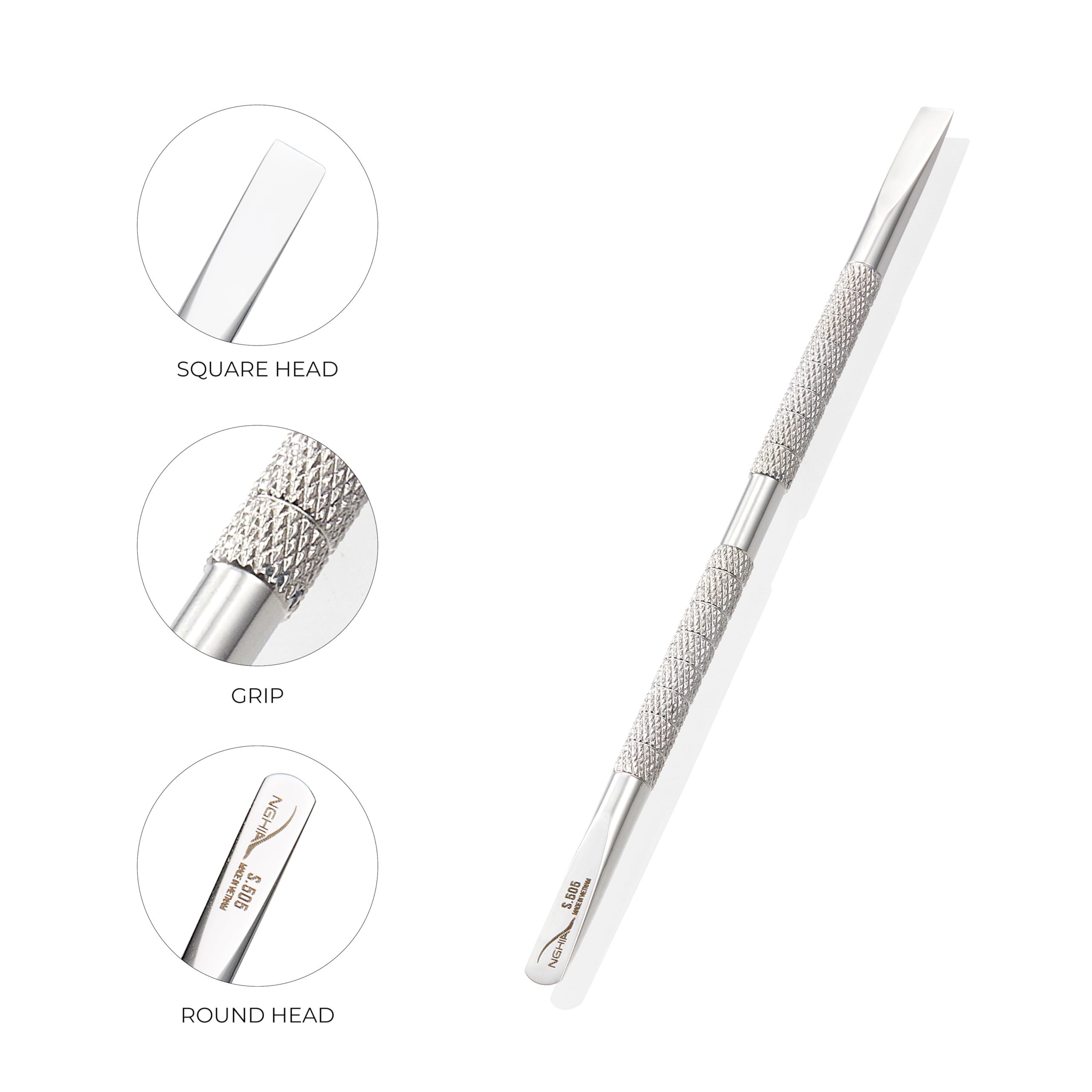 Ergonomic design of Nghia S-505 cuticle pusher