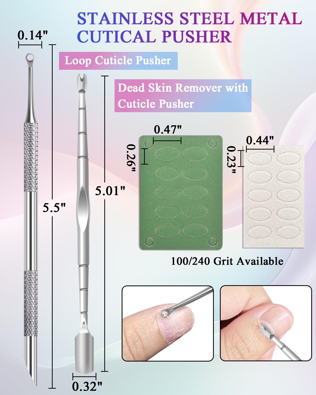 Stainless steel loop cuticle pusher showing dual-ended grooming tips close up.