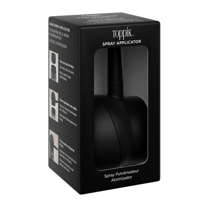 Close up view of the durable rubber bulb and directional nozzle of the Toppik hair thickening tool.