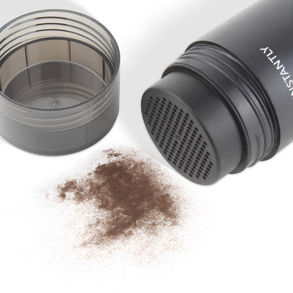 Weatherproof hair building powder resistant to sweat and wind on scalp.