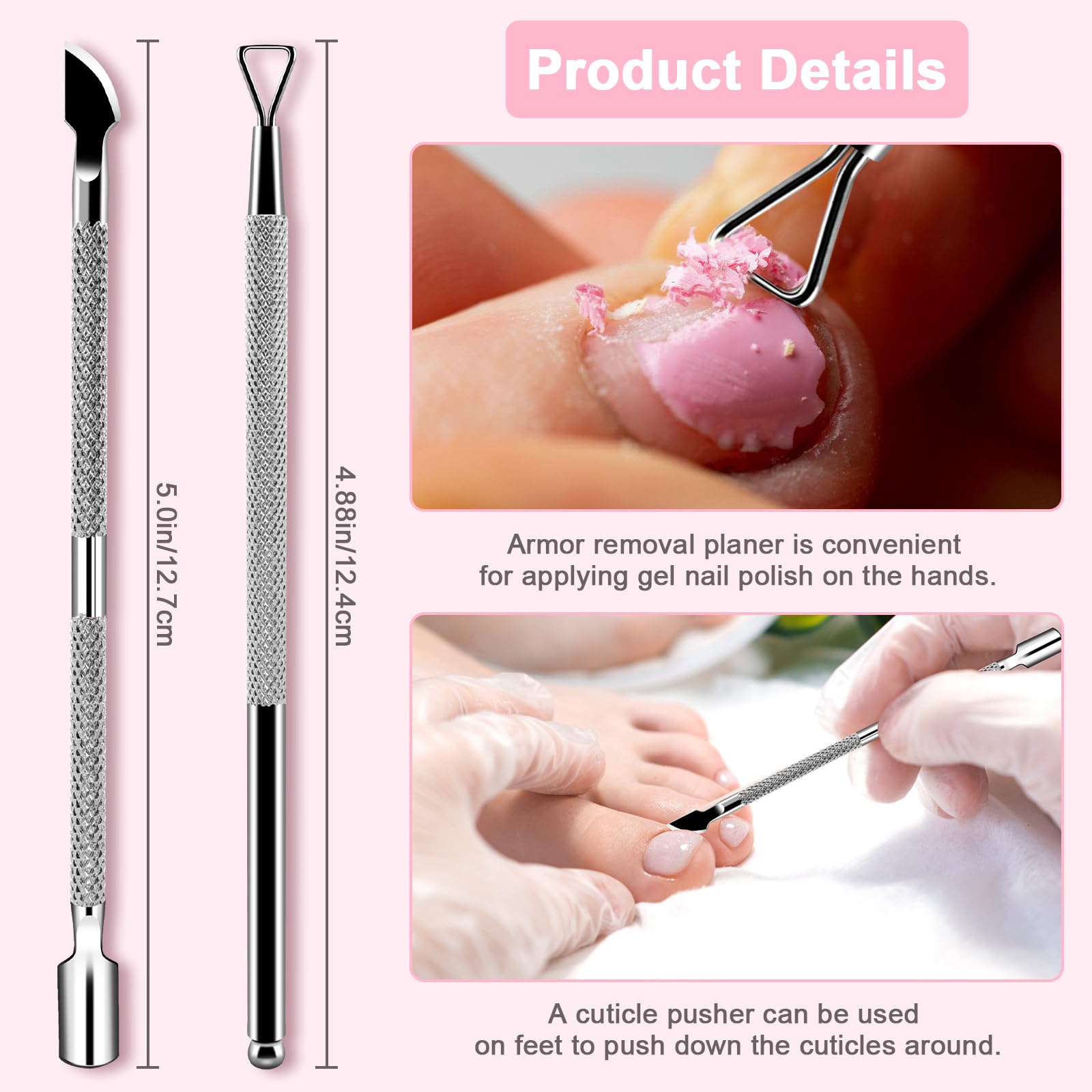 Dual-ended cuticle pusher tool with textured grip
