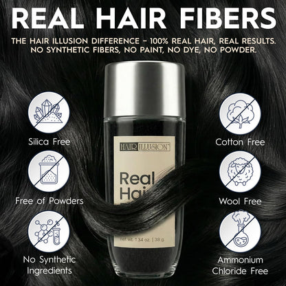 Hair Illusion 38 Gram bottle showcasing natural human hair fibers details