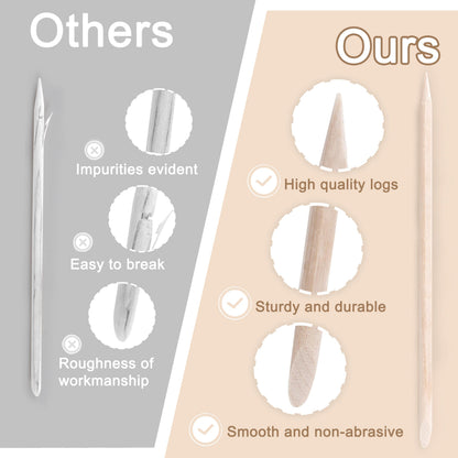 Close up of pointed and flat end orange wood nail tools