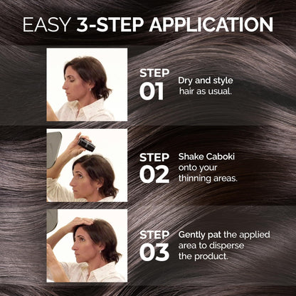 Authentic USA imported Caboki hair volumizer showing product label and ingredients list.