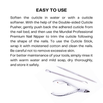 Top view of stainless steel nail care tools in original packaging