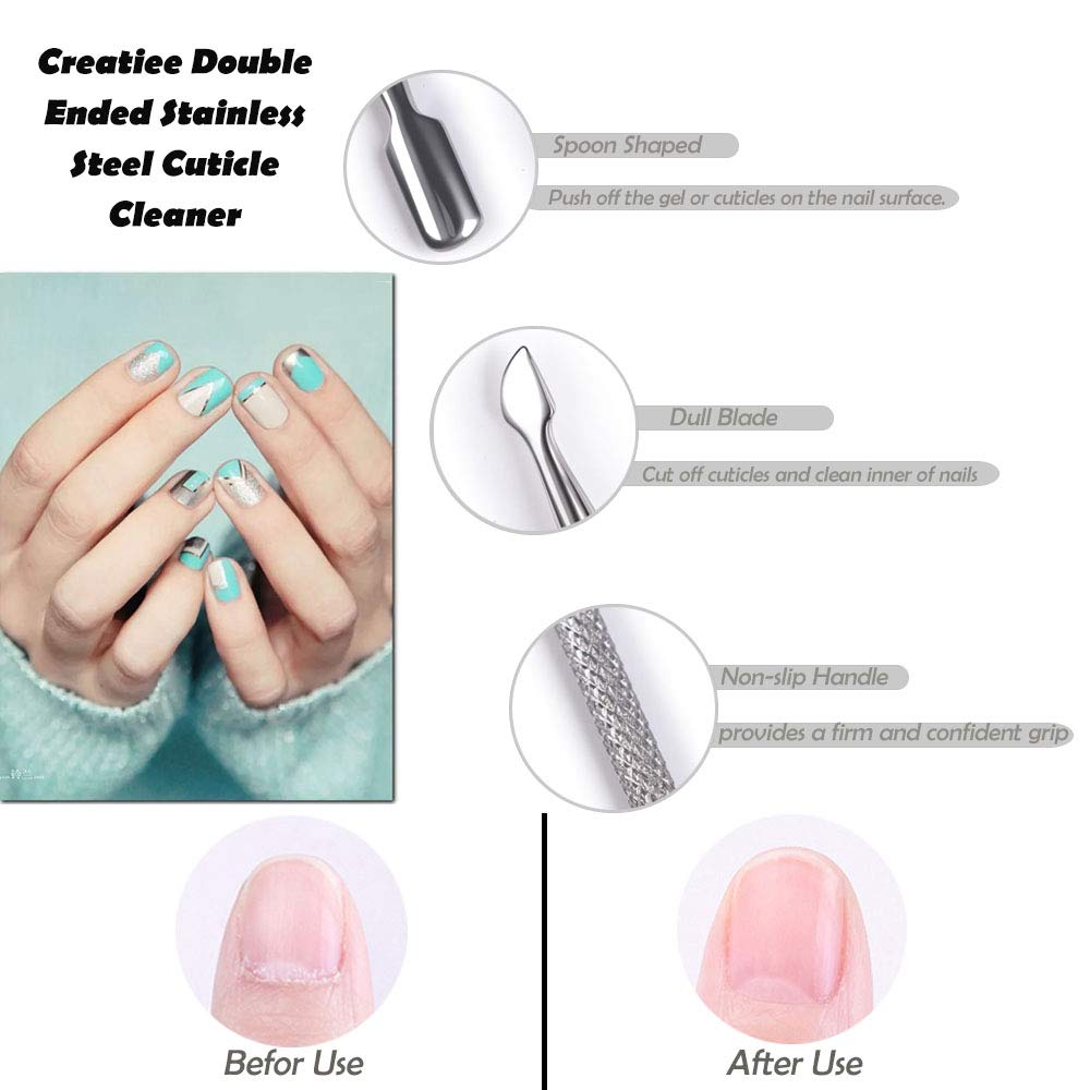 Detail view of cuticle scraper and gel polish remover tool tips