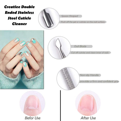 Detail view of cuticle scraper and gel polish remover tool tips