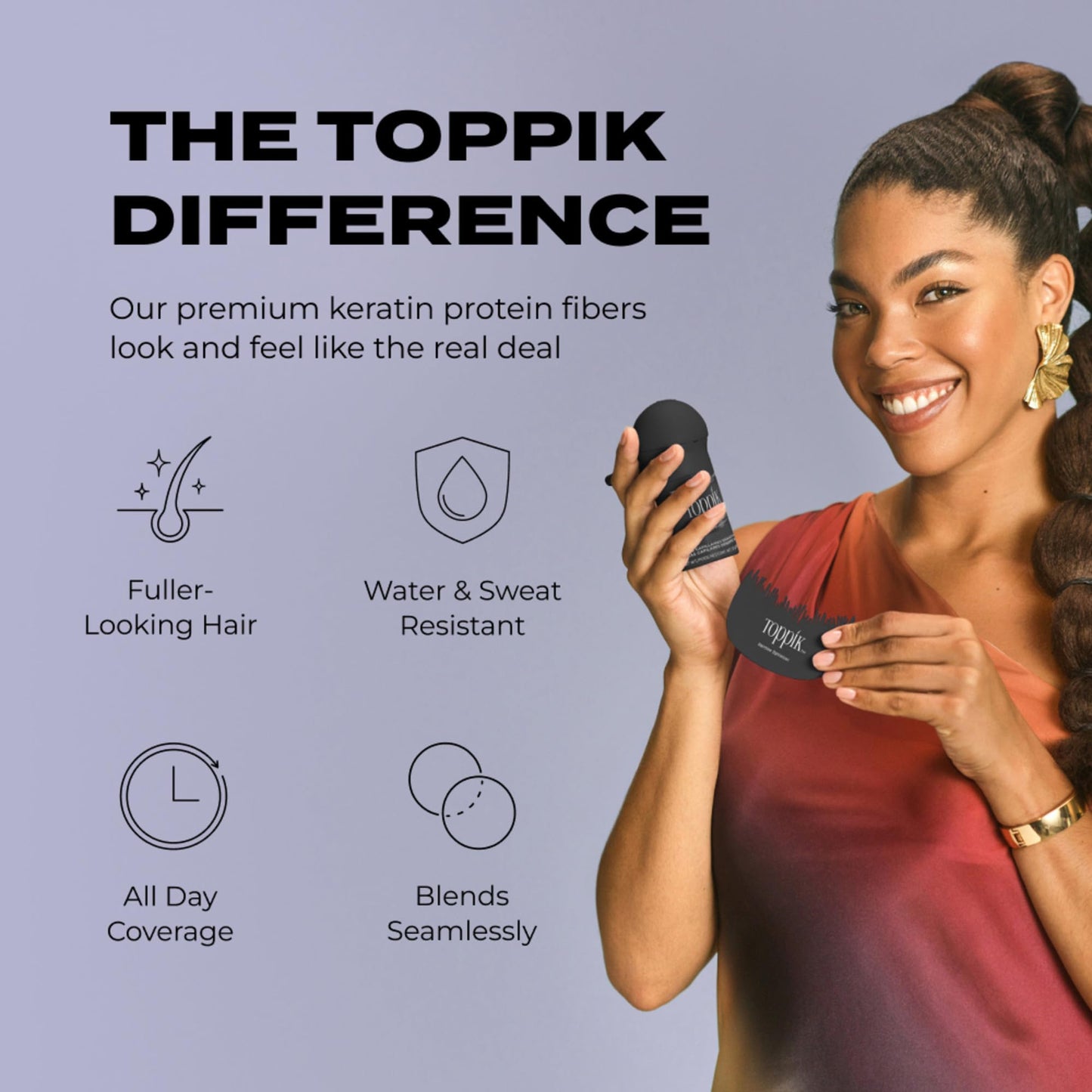 Toppik Hair Building Fibers packaging displaying the color shade name and ingredients list clearly