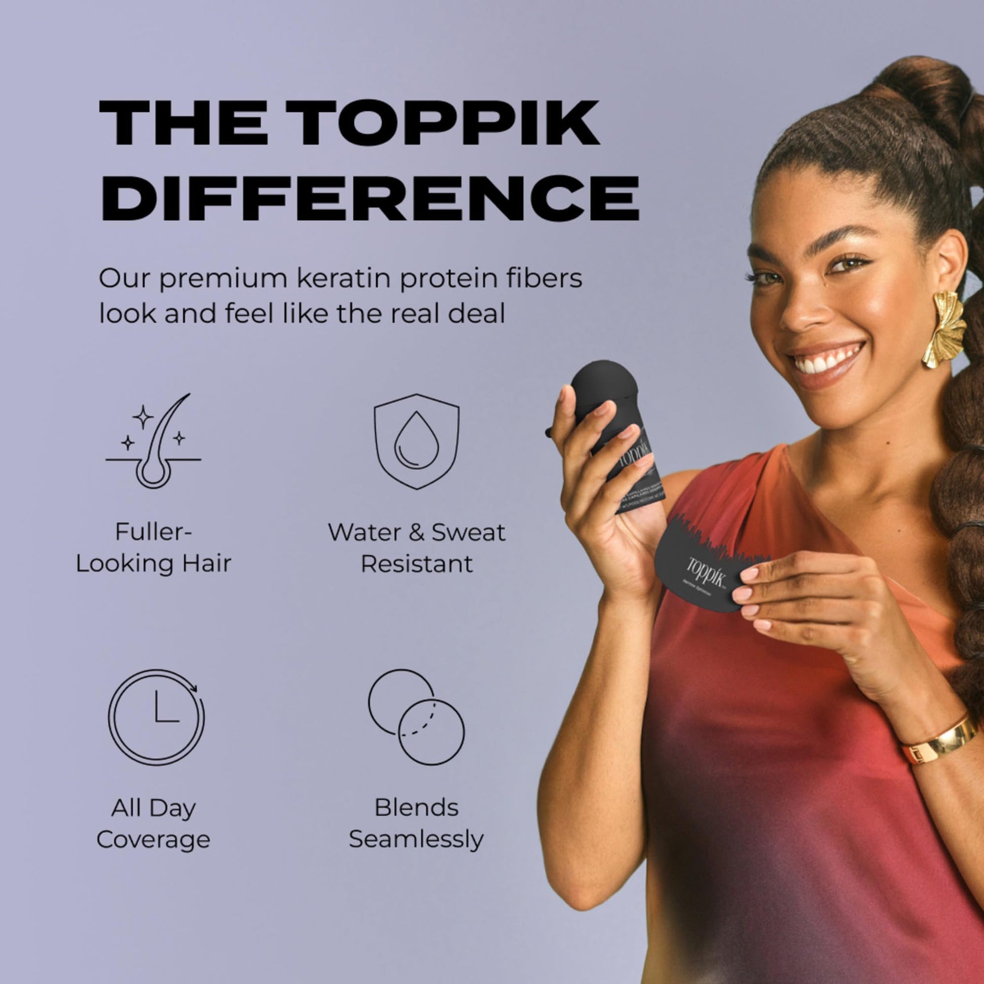 Toppik Hair Building Fibers packaging displaying the color shade name and ingredients list clearly