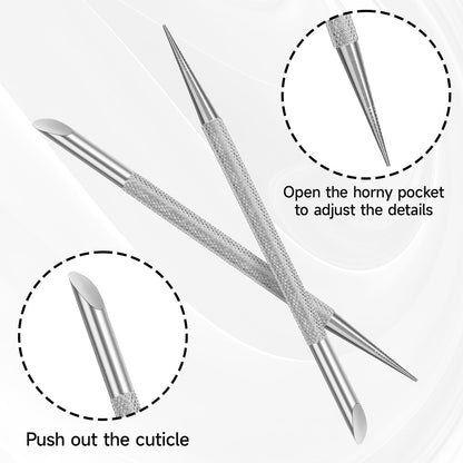 Two piece stainless steel cuticle remover kit for pedicures
