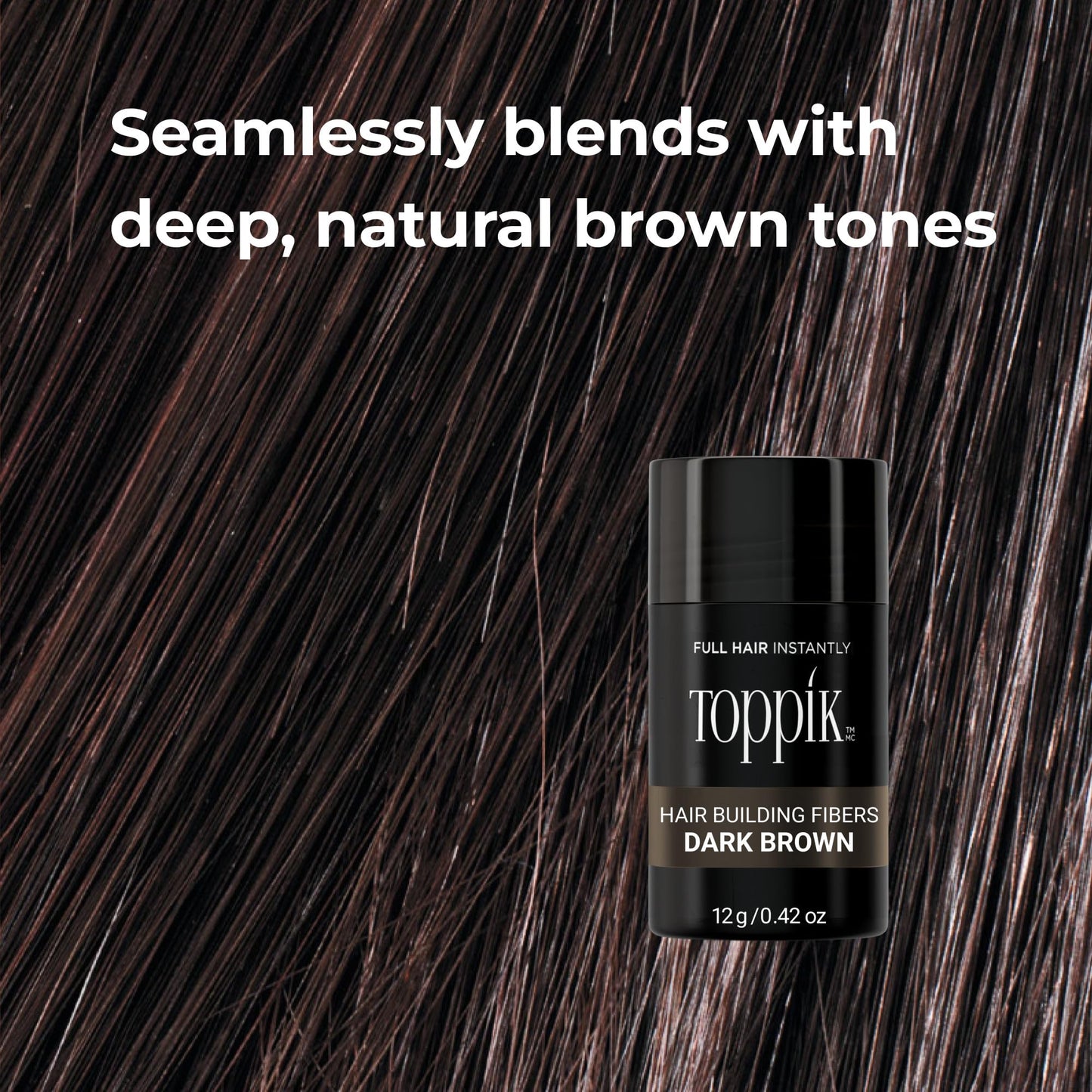 Side profile of a person applying Toppik premium keratin hair powder to their parting line