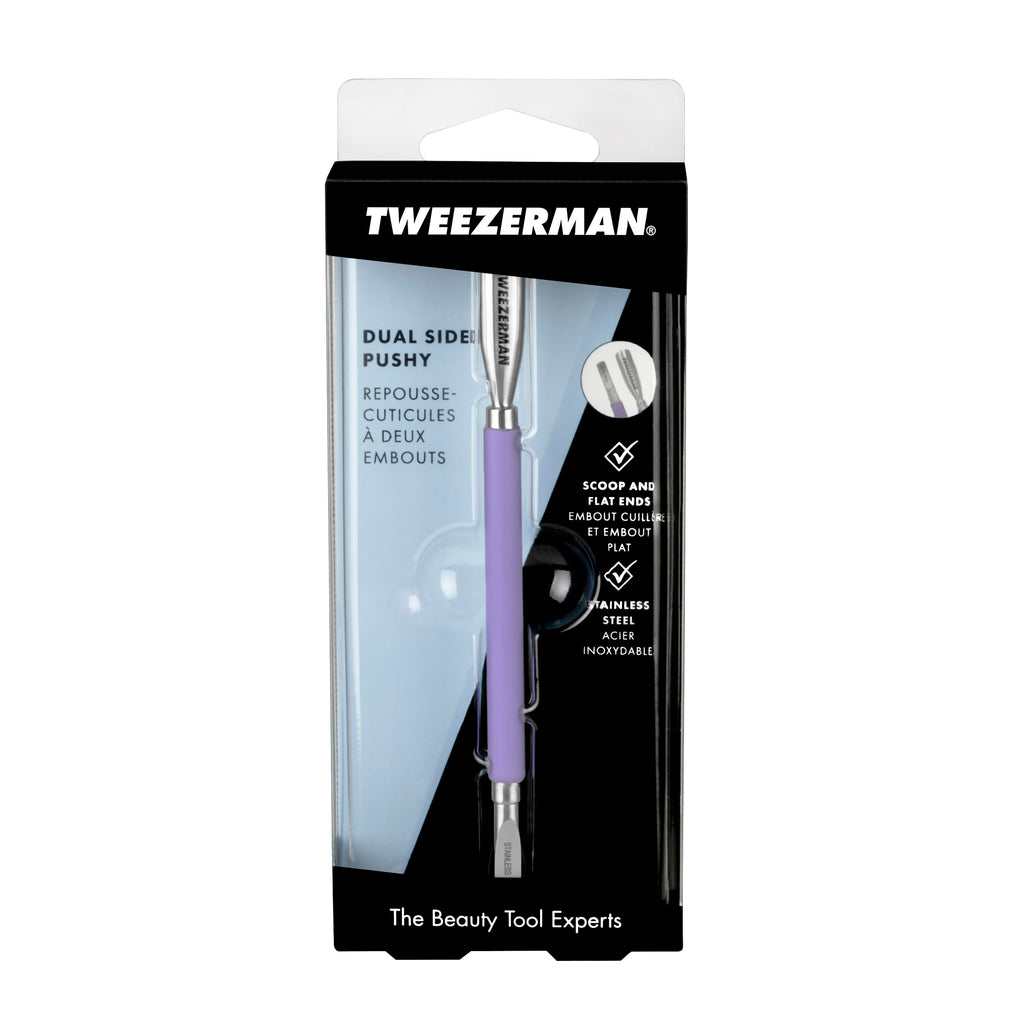Tweezerman Dual Sided Pushy cuticle tool in original retail packaging