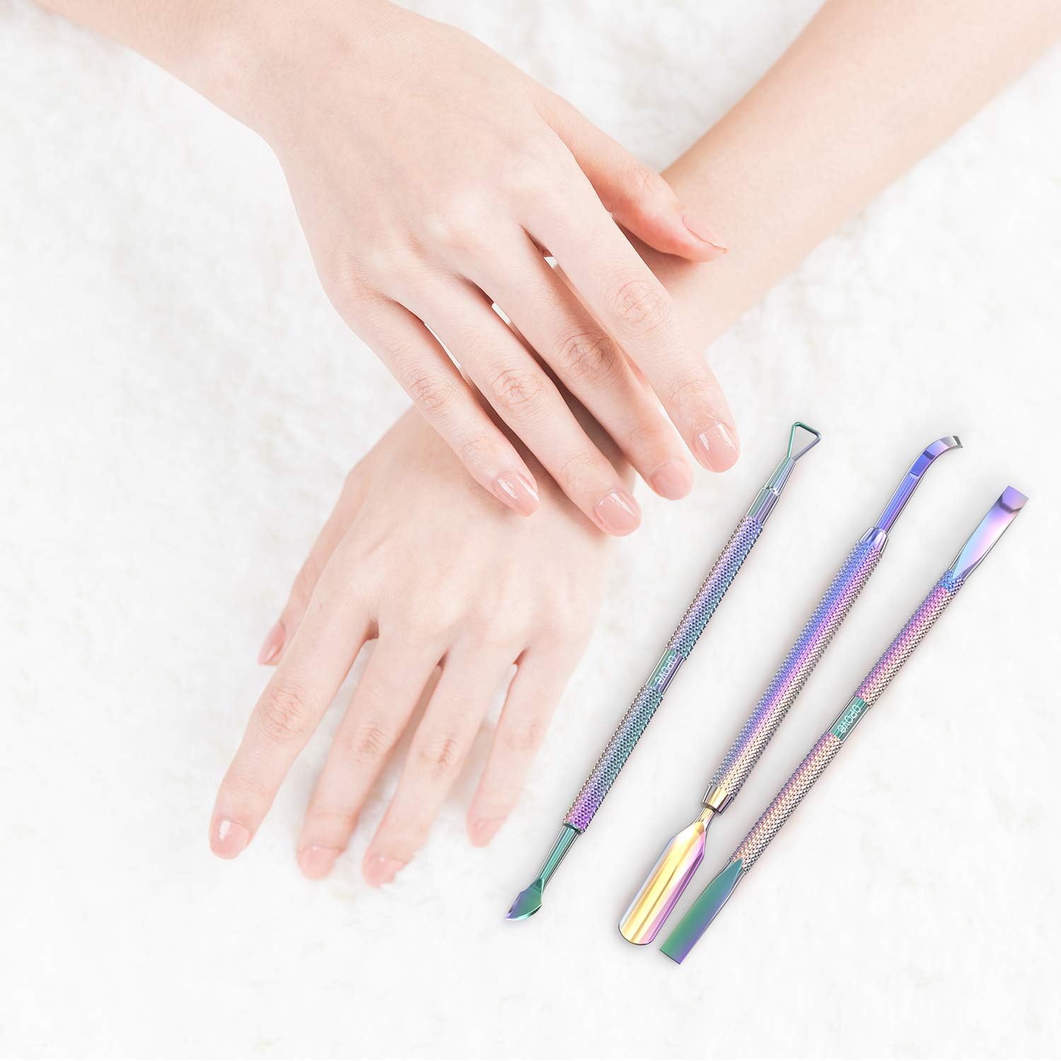 Close up of Opove stainless steel nail tool heads and tips