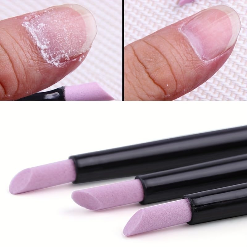 Close up view of the angled quartz stone tip on the W+H cuticle remover stick for dead skin trimming.
