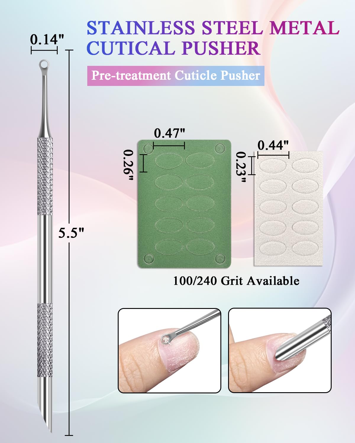 Stainless steel loop cuticle pusher close up view