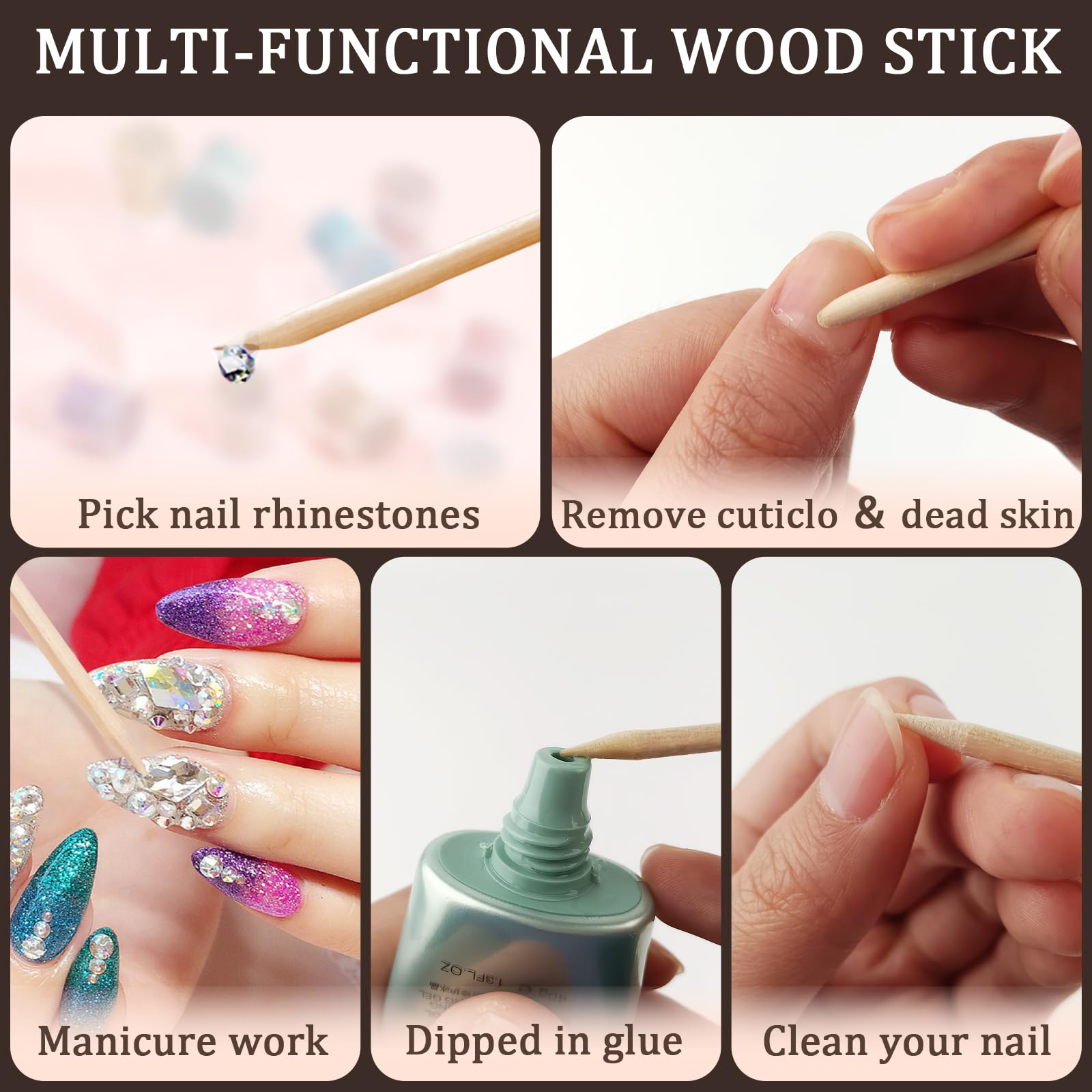 Manicure tool orange wood stick flat end detail