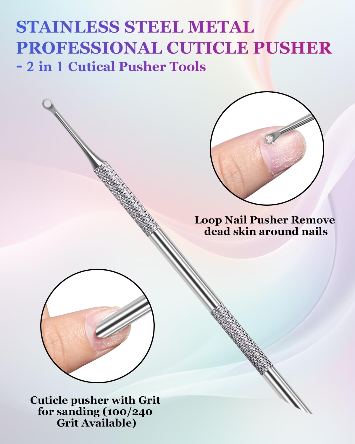 Dual-ended cuticle remover tool for professional manicure