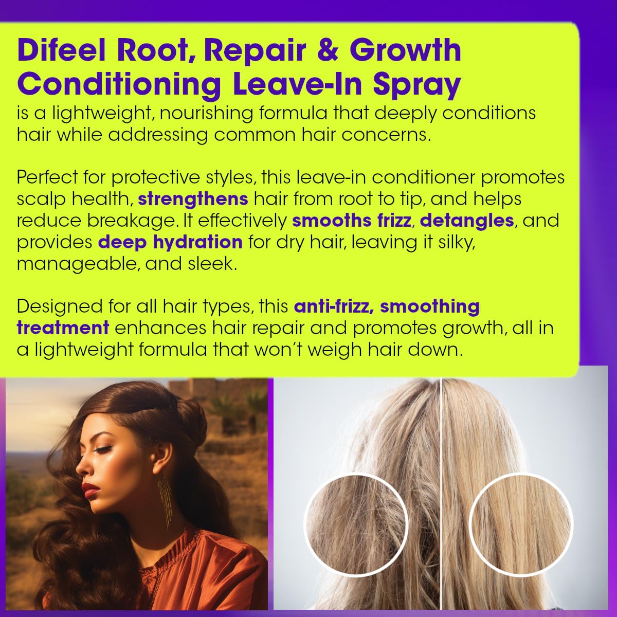 Close up of Difeel leave-in conditioning spray nozzle and packaging