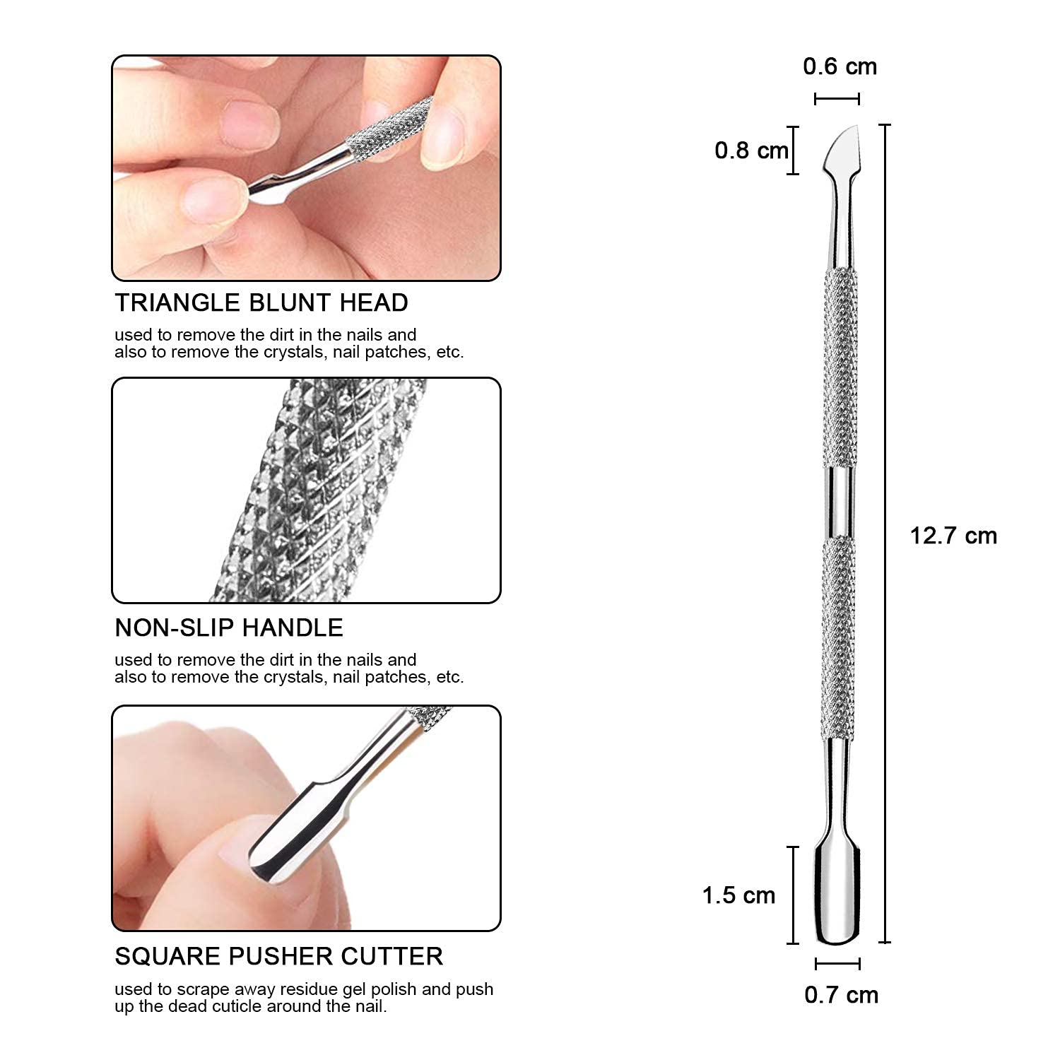 Textured non slip handle detail of Hofason cuticle pusher