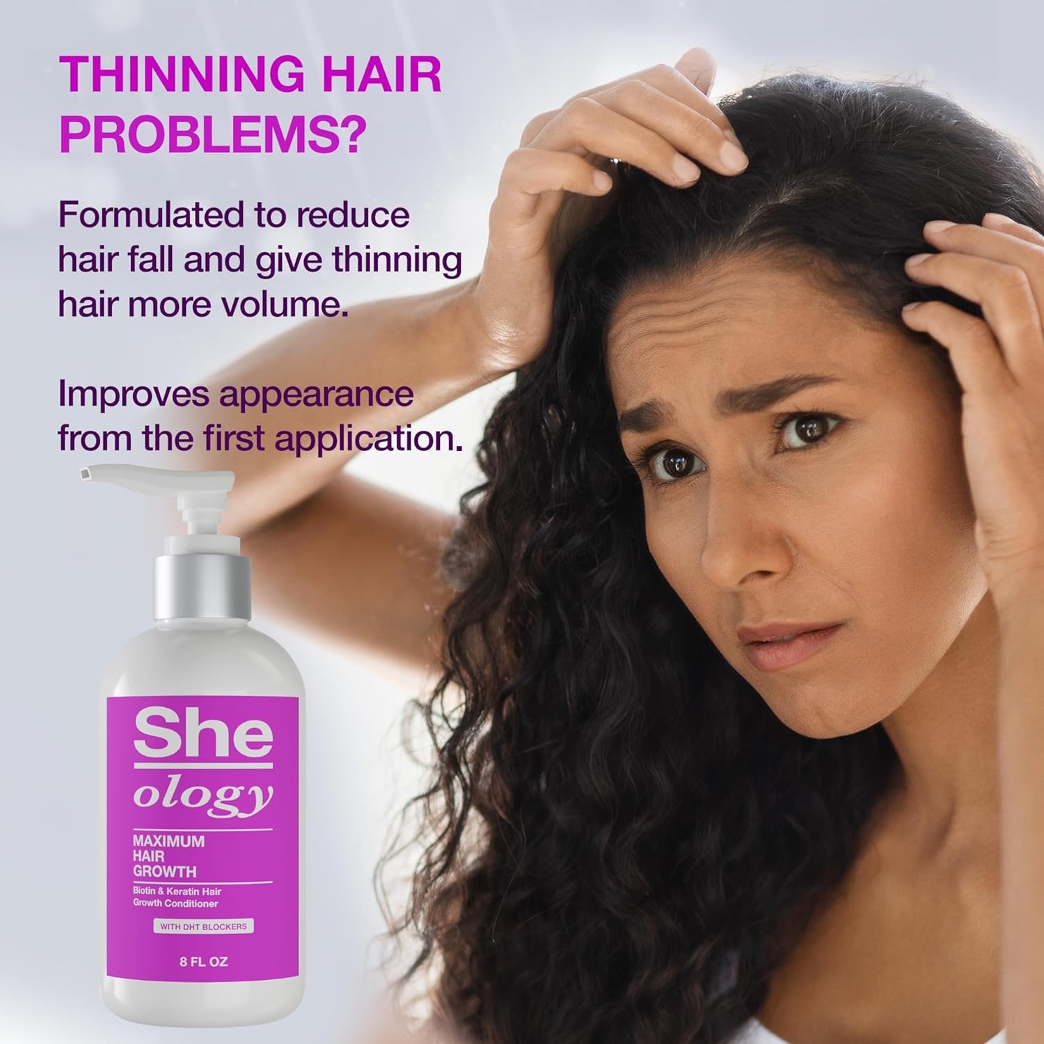 Sheology hair growth conditioner bottle with biotin and keratin label