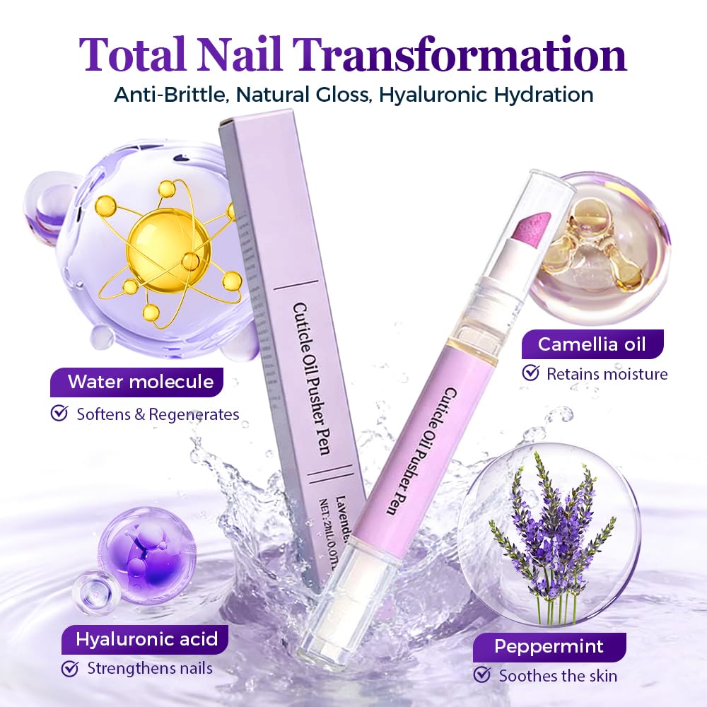Shellfairy nail oil pen showing the nourishing liquid being applied smoothly over dry cuticles.
