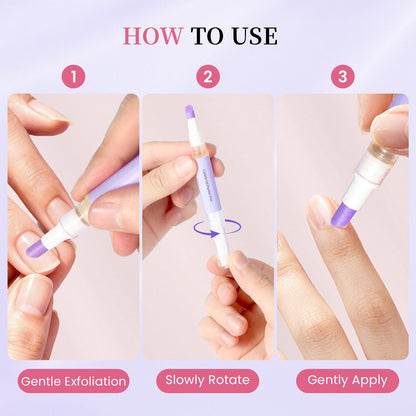 Before and after results of using the lavender scented premium cuticle remover pen.