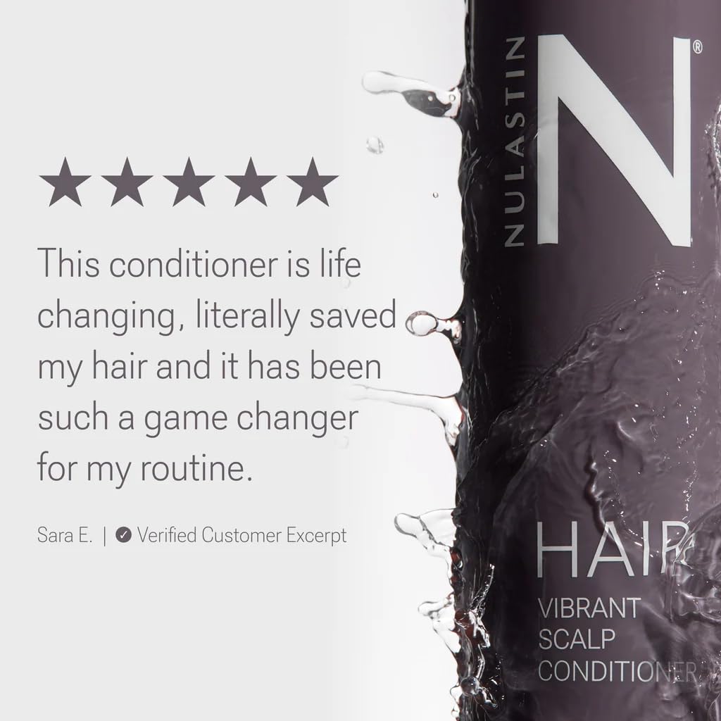 Close up of Nulastin Vibrant Scalp Conditioner label details