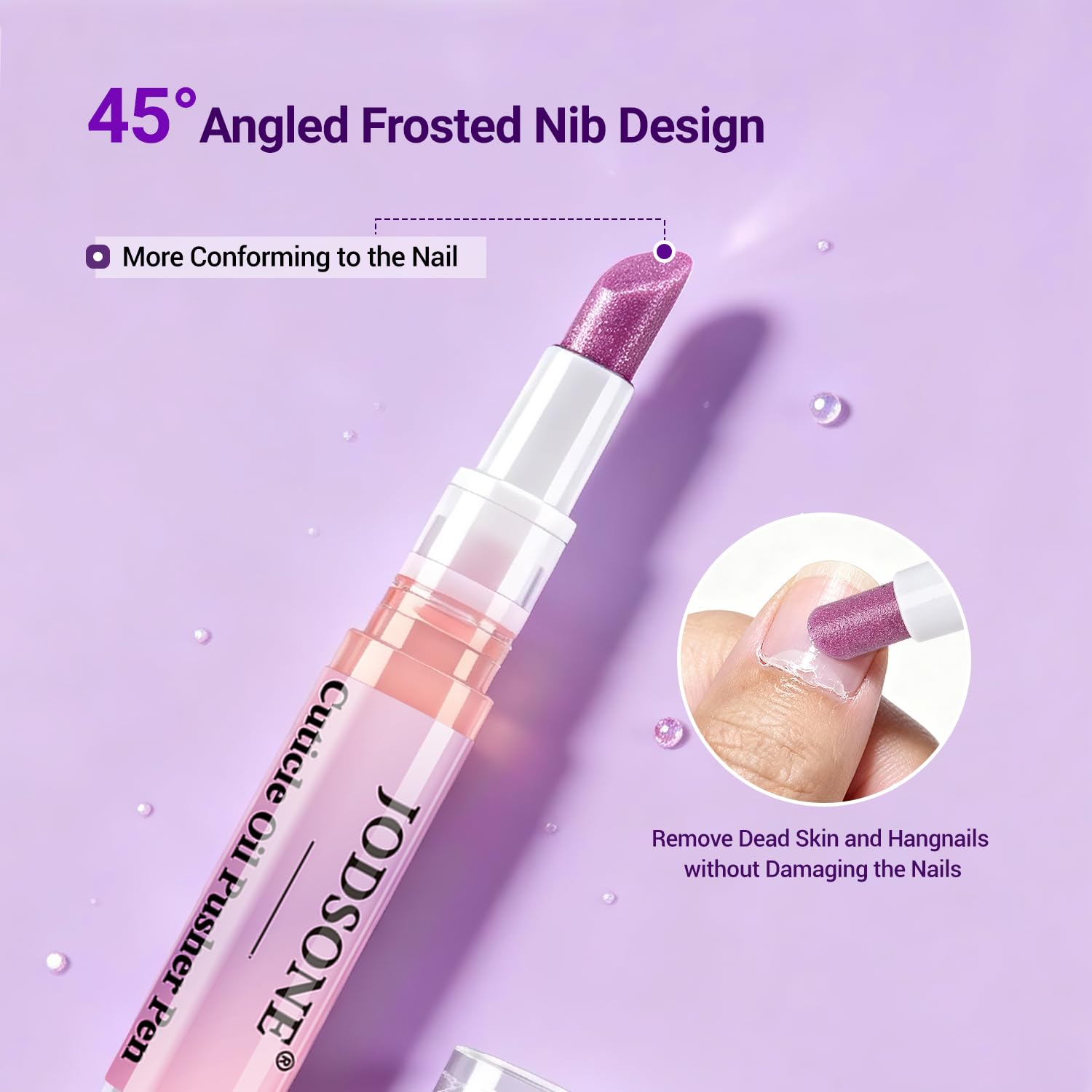 Compact spill-proof travel packaging of the 2ml cuticle treatment tool.