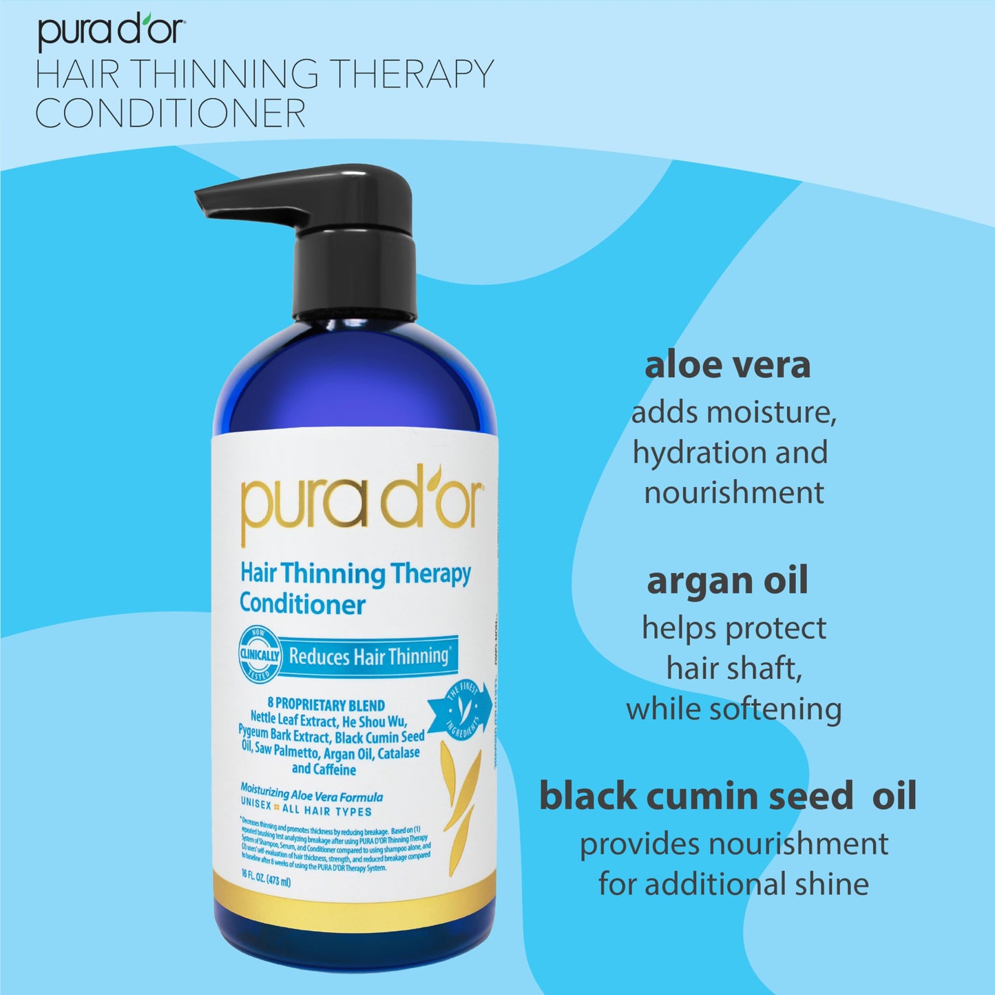 PURA D'OR anti hair thinning conditioner label showing biotin and argan oil ingredients
