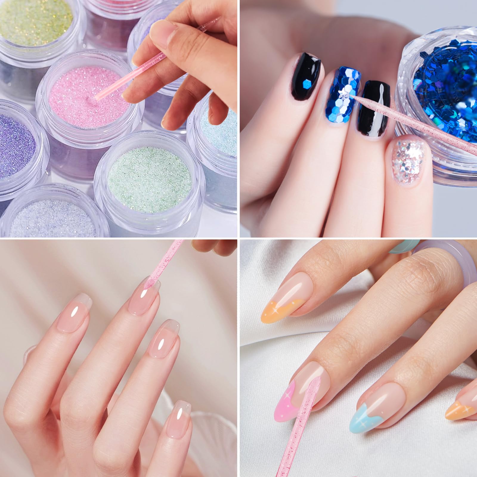 Full pack of 100 pink transparent disposable nail sticks