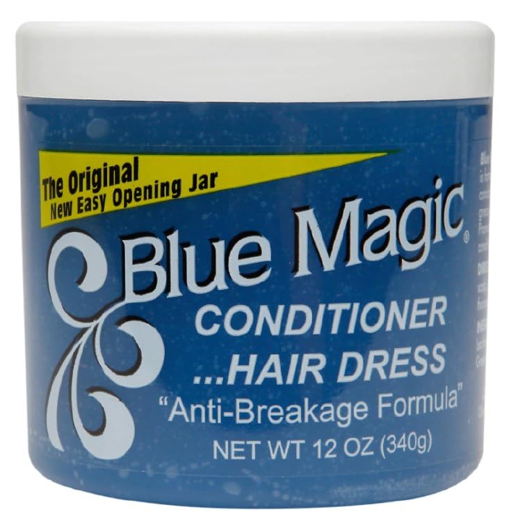 Blue Magic herbal hair treatment jar packaging