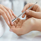 Detail of ergonomic textured grip on Krisp Beauty nail tool