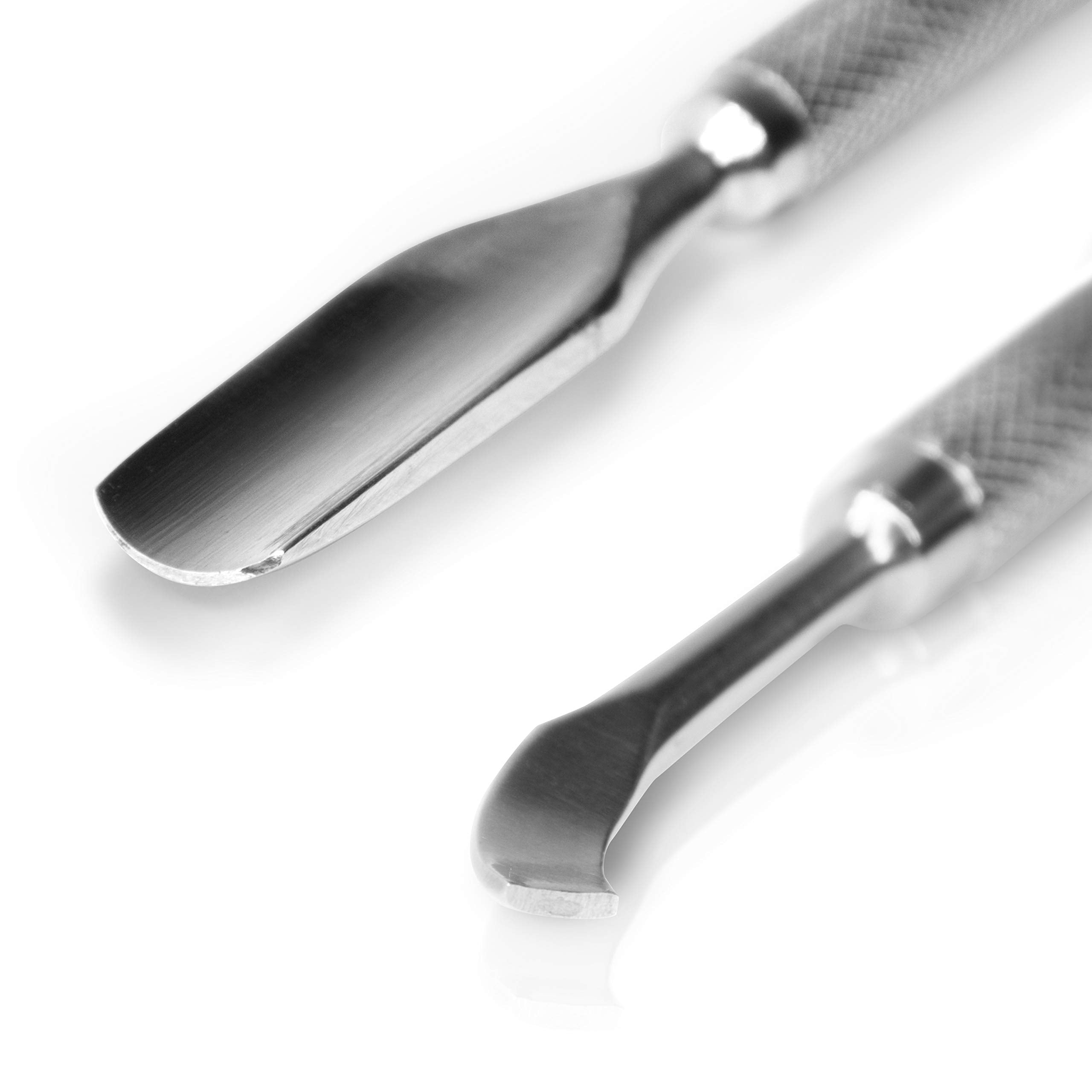 Hand holding Rikans ergonomic stainless steel cuticle trimmer