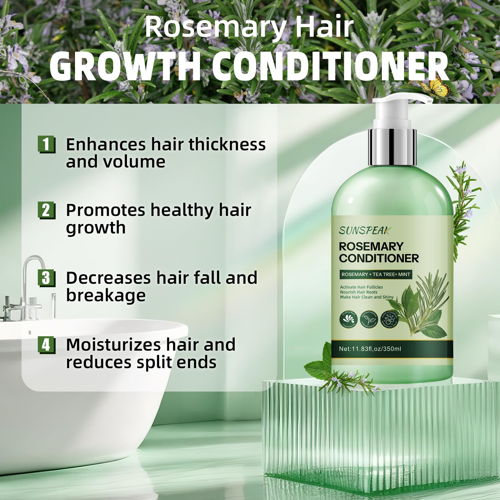 Back view of Sunspeak Rosemary hair growth conditioner bottle