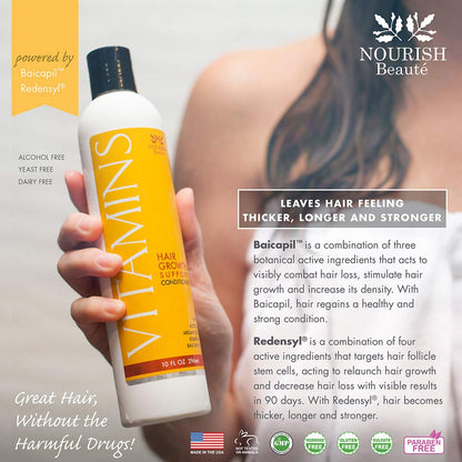 Back profile of Nourish Beaute thinning hair treatment conditioner with ingredient list
