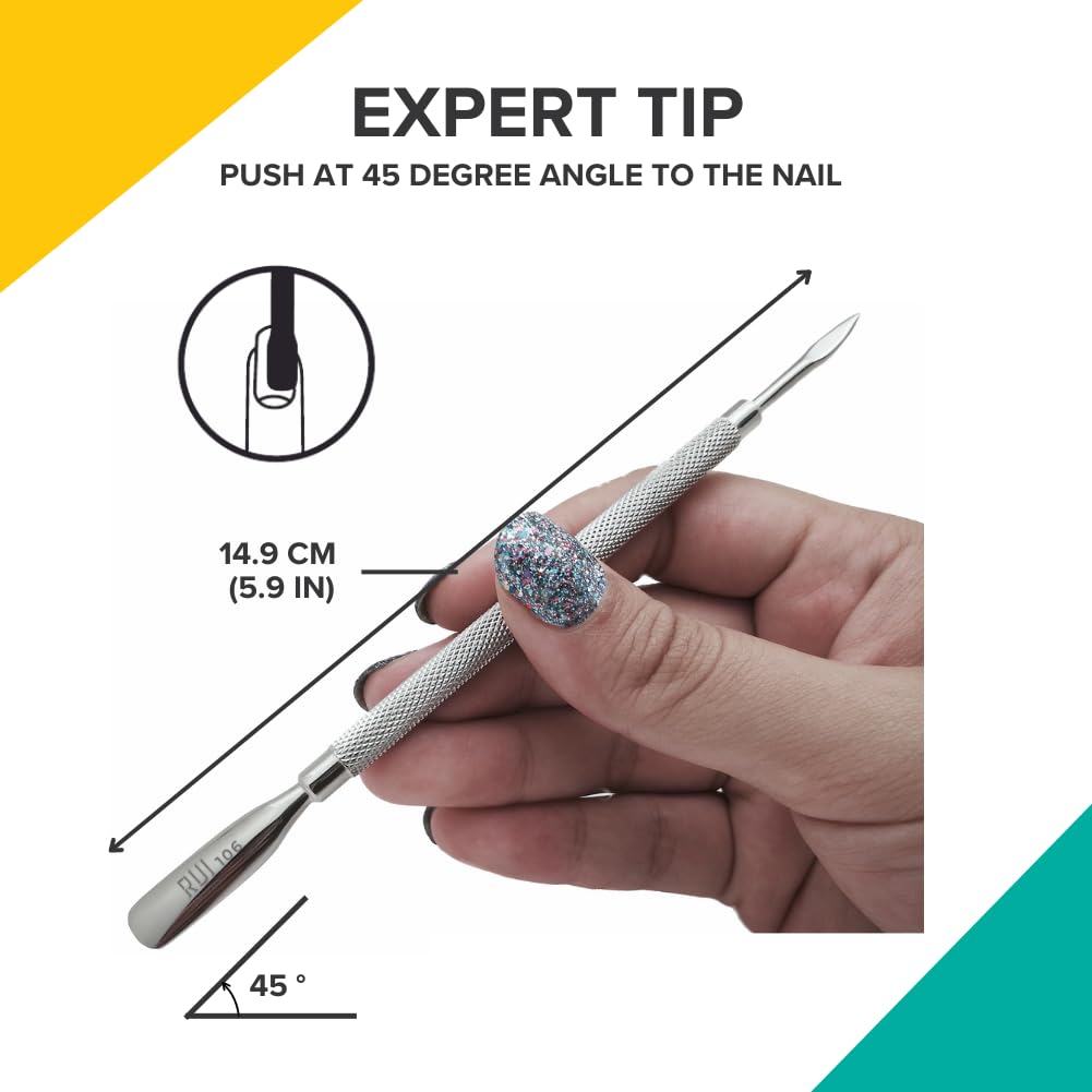 Professional stainless steel manicure tool held in hand