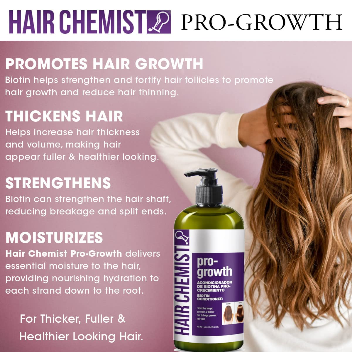 Back of Hair Chemist Biotin Pro-Growth Conditioner bottle showing directions