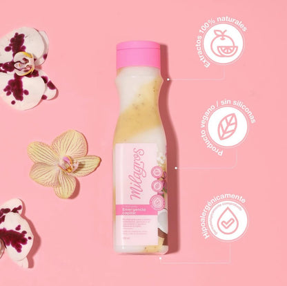 Back of Milagros hair treatment bottle showing ingredients