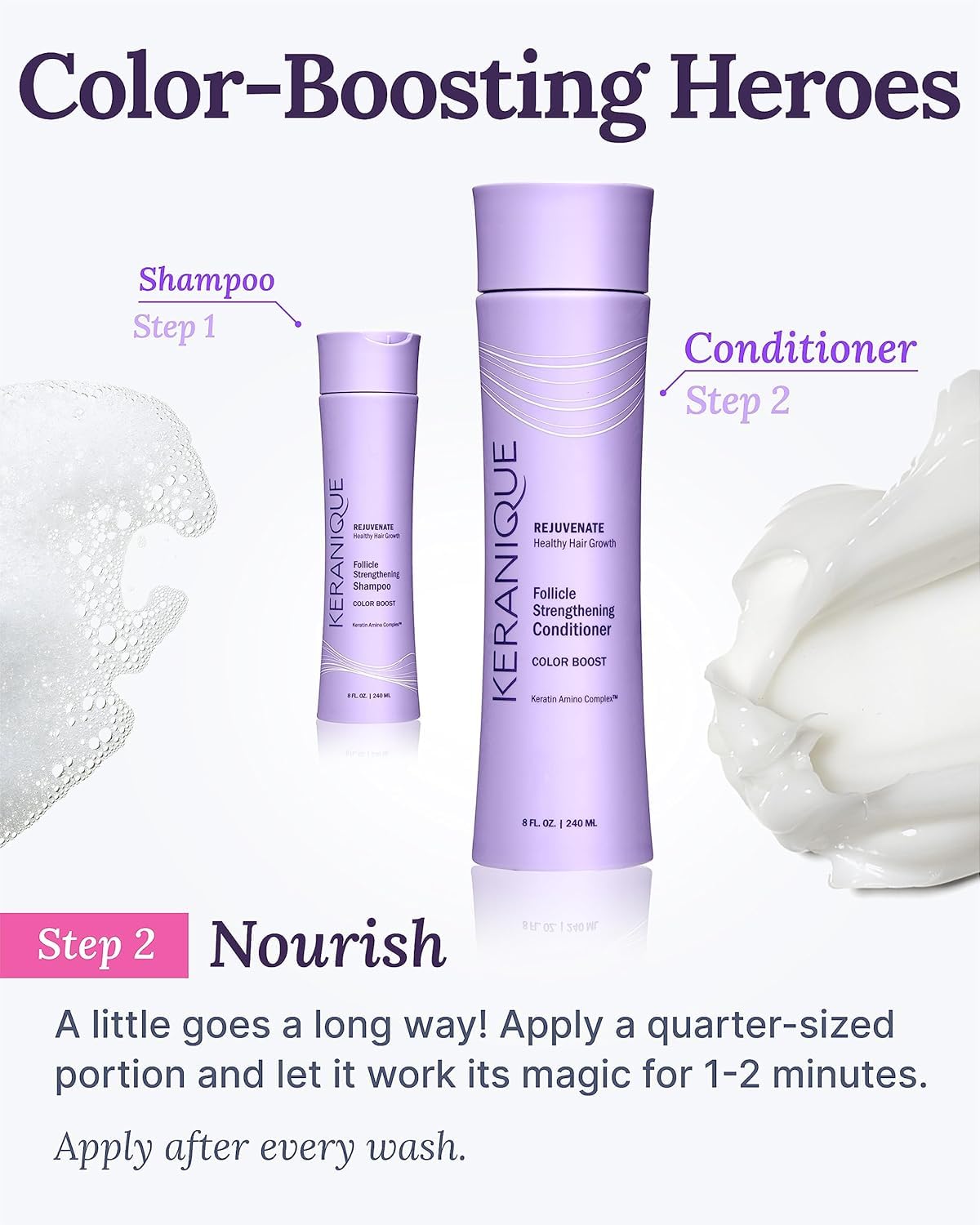Keranique color safe volumizing conditioner texture closeup view