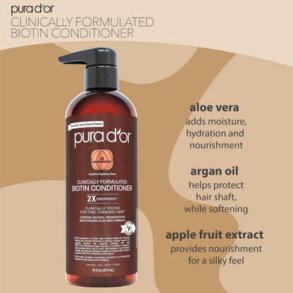 PURA D'OR clinically formulated hair thickening product showing the detailed ingredients list and instructions label