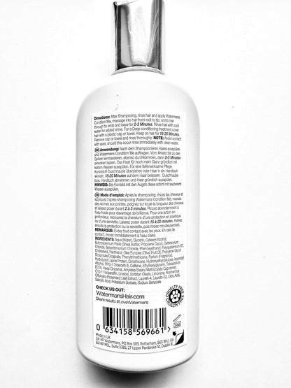 Watermans anti frizz and breakage defense conditioner back label showing directions for use