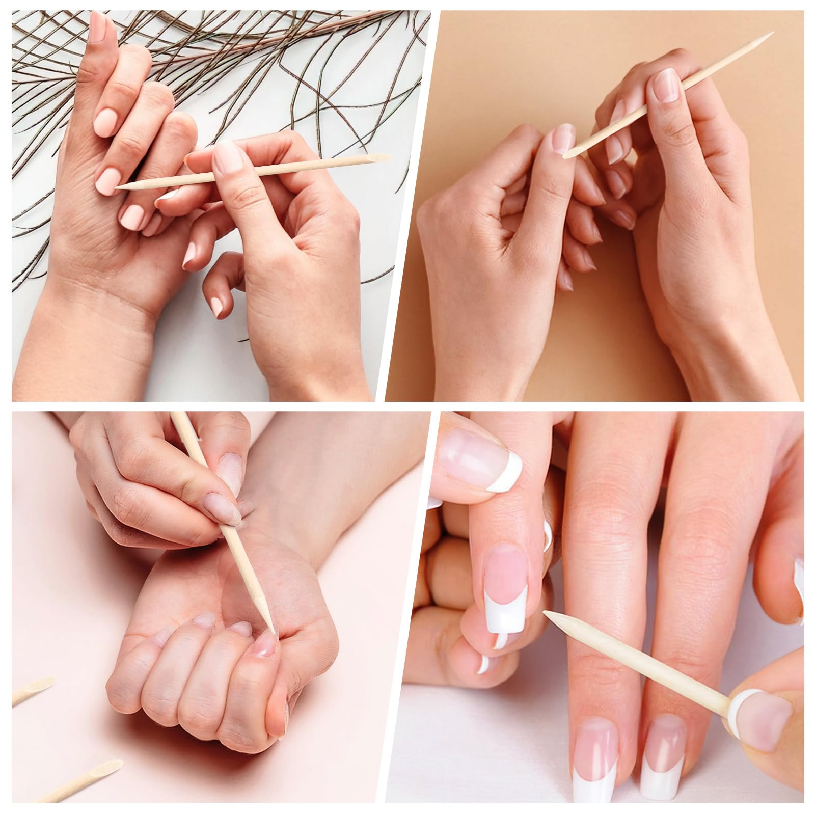 Pointed tip of orange stick cleaning under fingernails