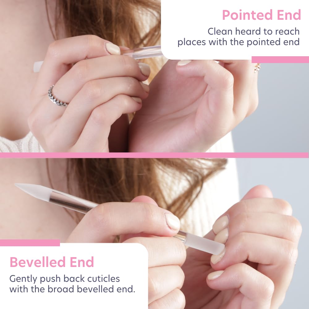 Bona Fide Beauty cuticle tool held in hand for scale