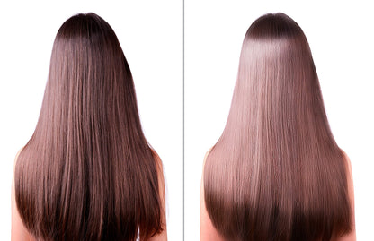 Application of Difeel hair strengthening spray on model hair