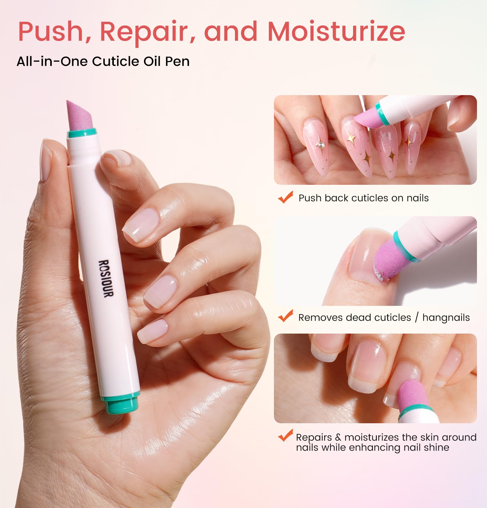 Before and after comparison of hydrated cuticles using the Yokilly micro dosing oil pen treatment.