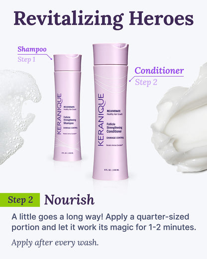 Keranique professional thinning hair care conditioner showing verification markings and product volume details.