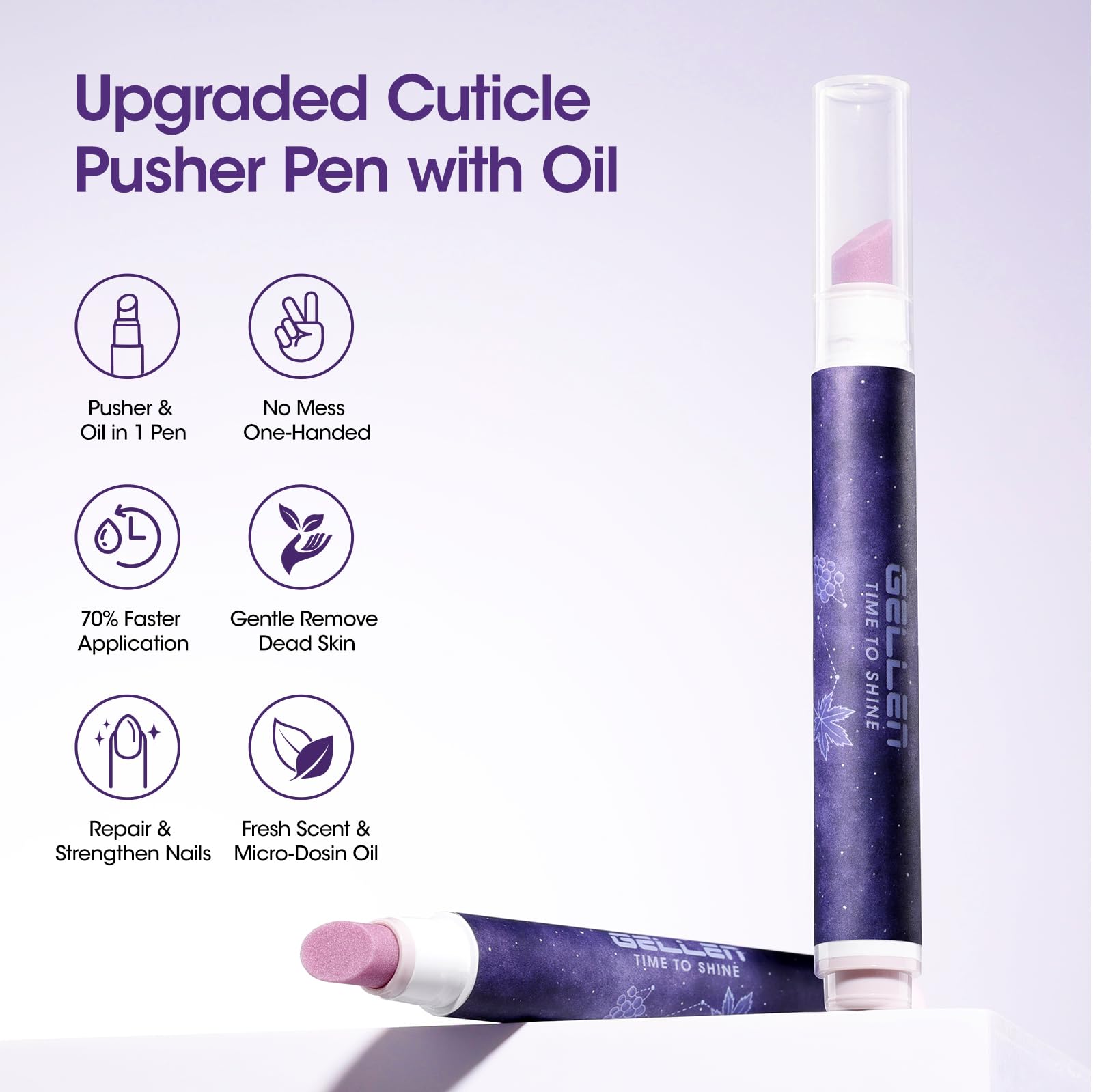 Close-up of the Gellen ceramic nail pusher tip exfoliating dead skin on the cuticle bed